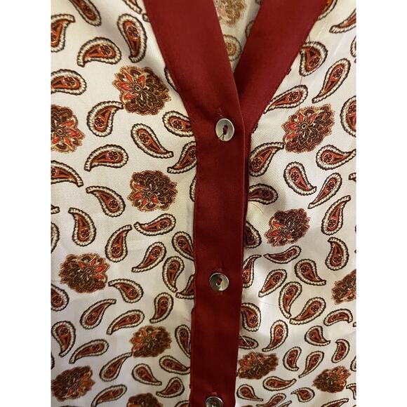Zara Top Women's XS Paisley Satin Blouse Long Sleeve Collared Button Up - Picture 6 of 7